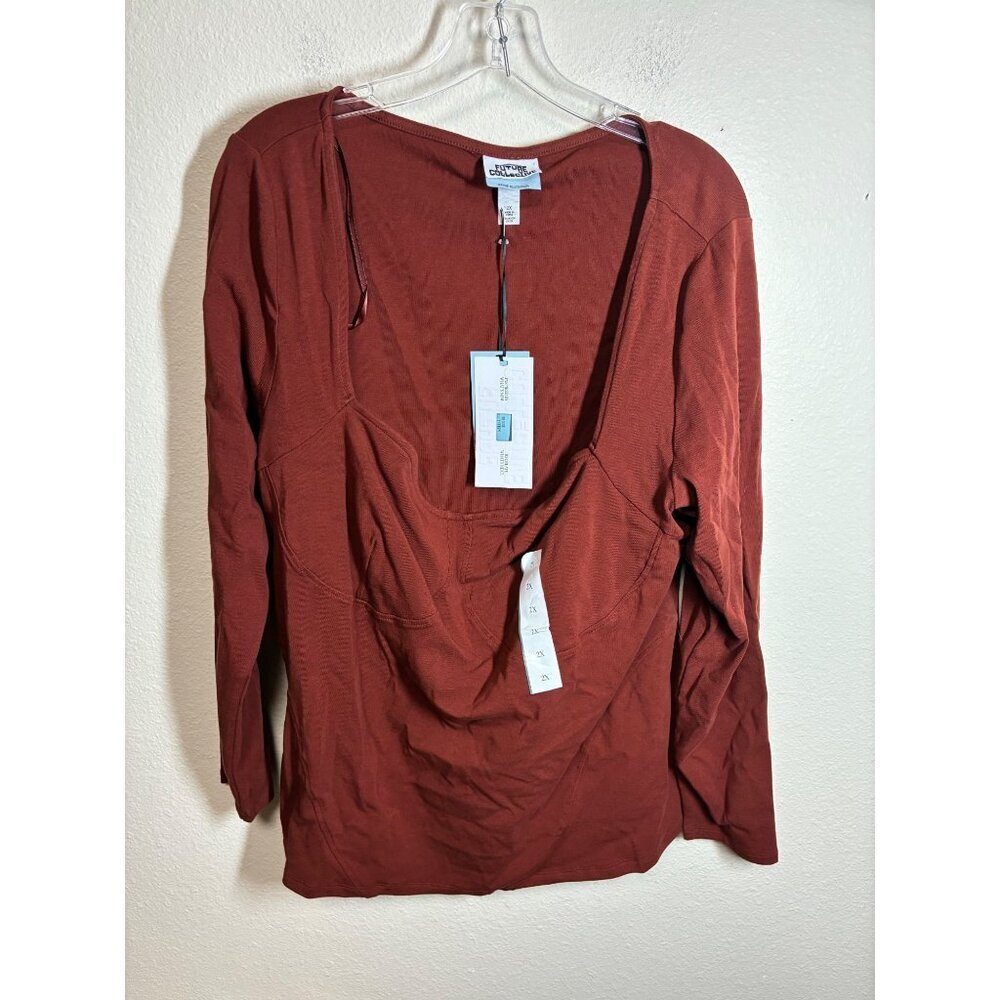 NWT Future Collective Long Sleeve T-Shirt Sweetheart Rust Brown Size 2XL
